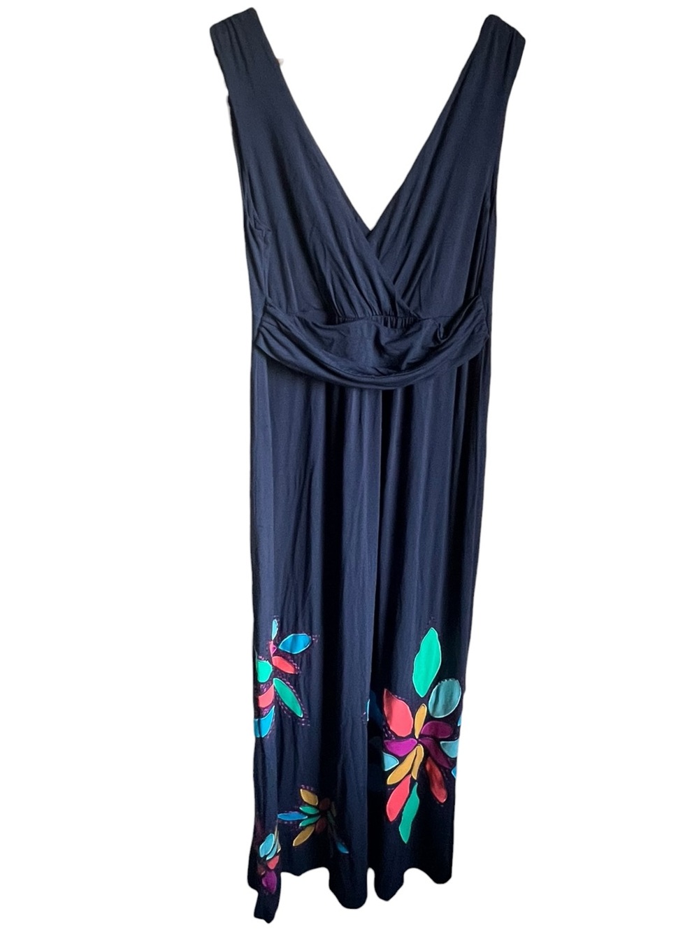Boden Sienna Navy Blue Size 12 Sleeveless Embroidered Floral Stretchy Maxi Dress